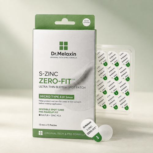 Zero-Fit S-ZINC Blemish Spot Patch box and patch sheet, pale sage