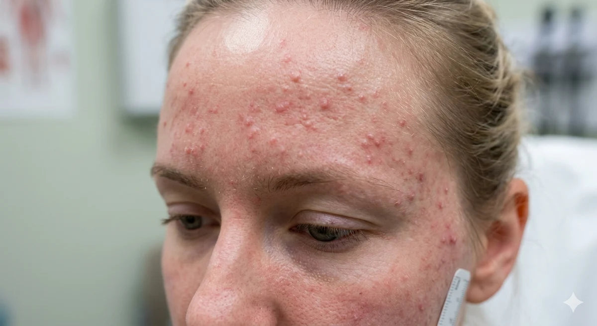 Small bumps across a woman’s forehead