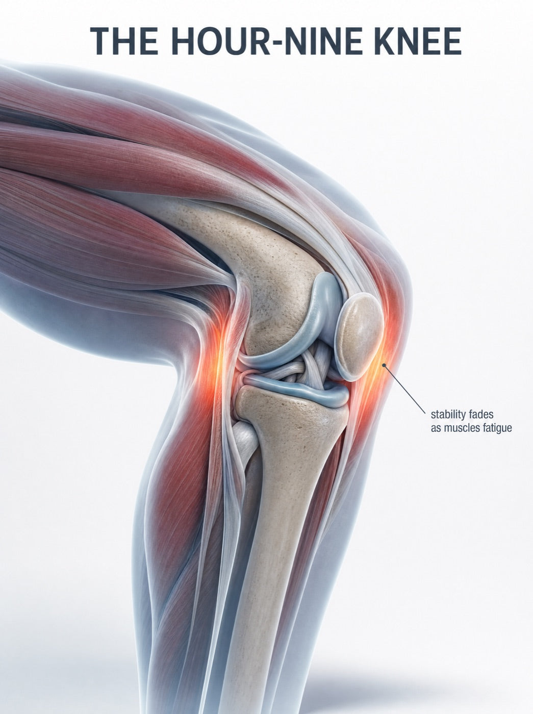 The Hour-Nine Knee — stability fades as muscles fatigue